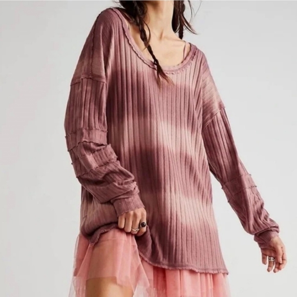 We The Free Pink Top Tie Dye Boho Casual Oversized Top - Picture 7 of 7